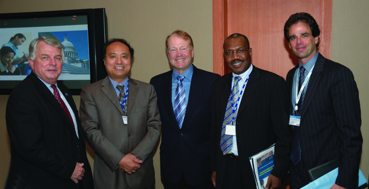 Hong Kong: (From left to right) Art Reilly of Cisco Systems; Houlin Zhao, ITU Deputy Secretary-General Elect; John Chambers, President and CEO of Cisco Systems; Dr Hamadoun I. Touré, ITU Secretary-General Elect; and Jeff Spagnola of Cisco Systems